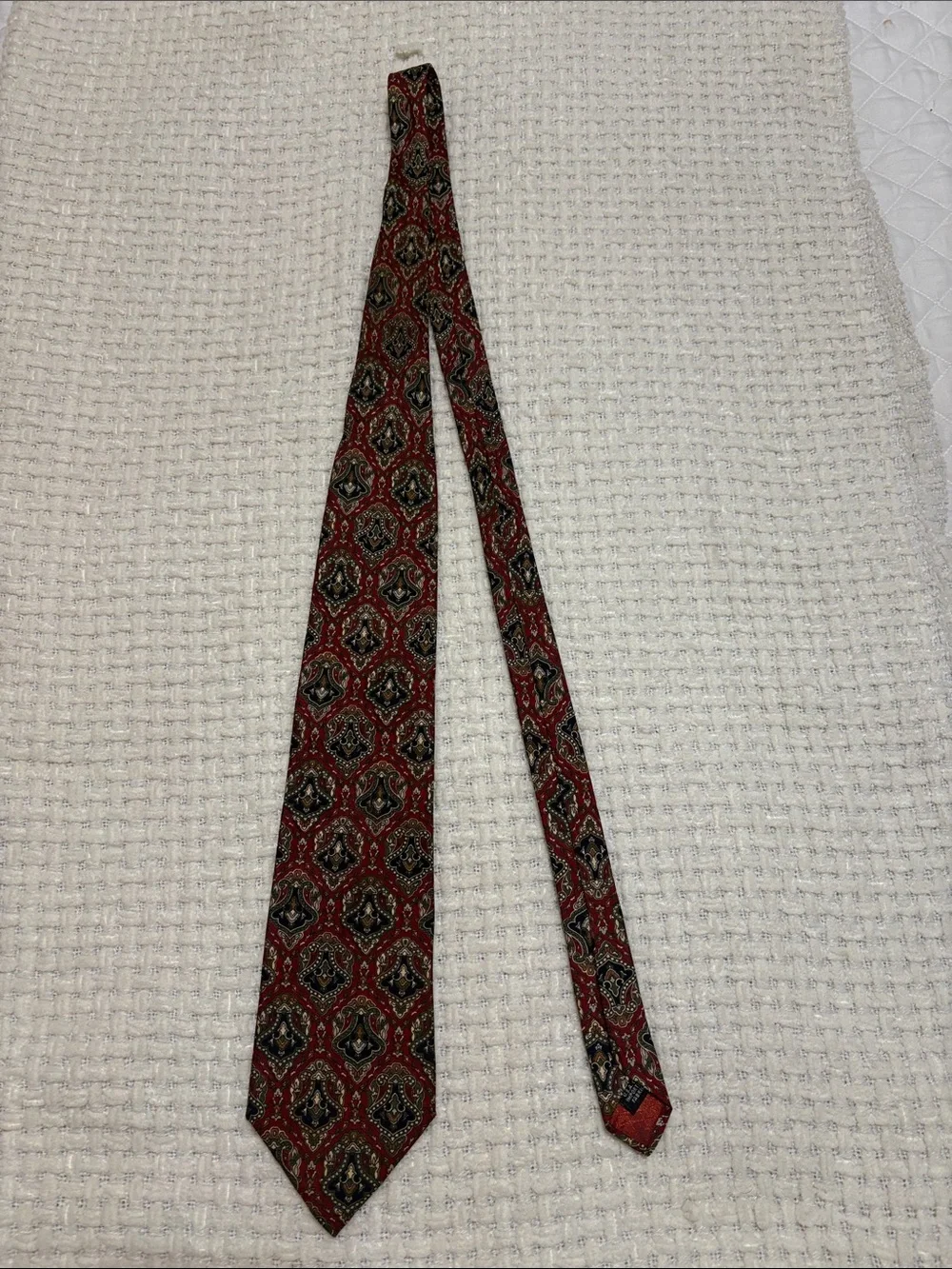 Dior Men's Burgundy Paisley Tie with Navy and Cream Accents